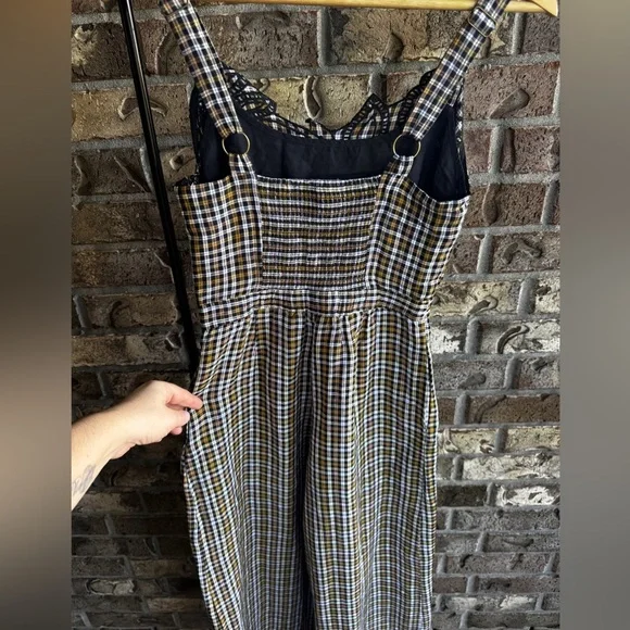By Anthropologie Embroidered Plaid Jumpsuit Size 0 - Picture 8 of 12